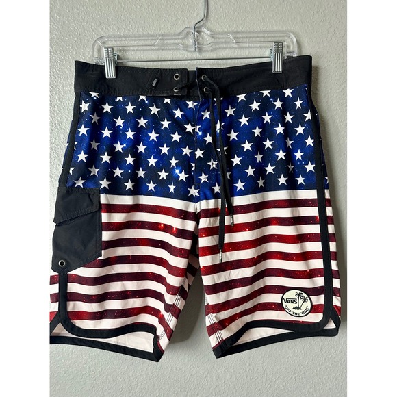 Vans Other - Vans Board Shorts American Flag Galaxy Print Swim Trunks Small 30‎ 4th Of July